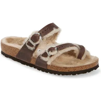 Birkenstock Arizona Slide Sandal With Genuine Shearling In Taupe