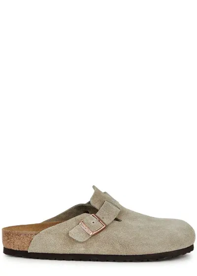 Birkenstock Boston Suede Sliders In Beige