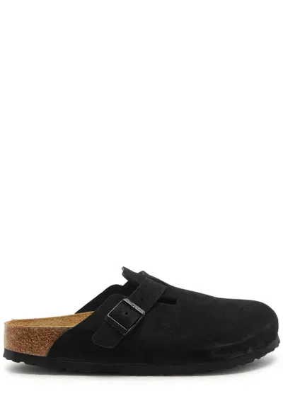 Birkenstock Boston Suede Sliders In Black