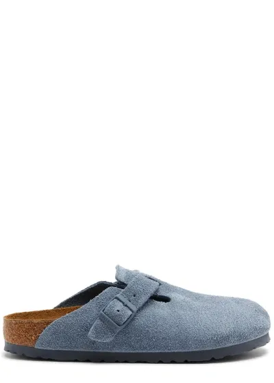 Birkenstock Boston Suede Sliders In Blue