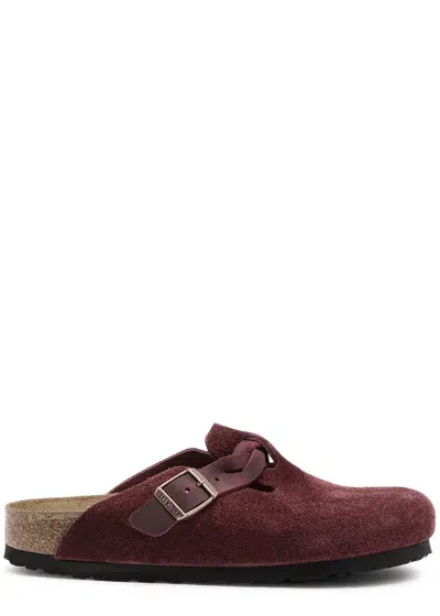 Birkenstock Boston Suede Sliders In Burgundy