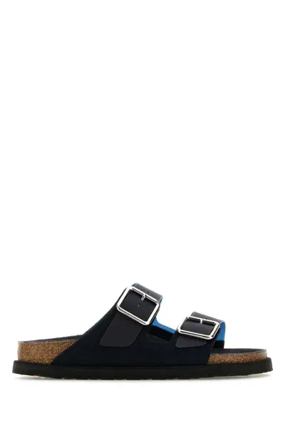 Birkenstock Navy Blue Suede And Pvc Arizona Slippers In Darknavy