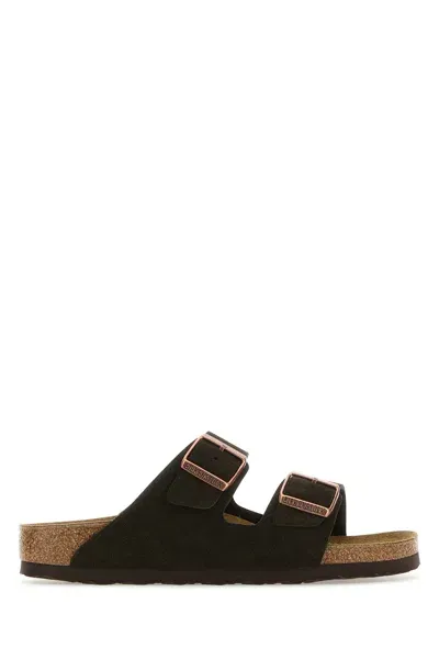 Birkenstock Dark Brown Suede Arizona Slippers In Mocha