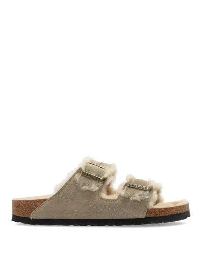 Birkenstock Arizona Shearling Slides In Beige