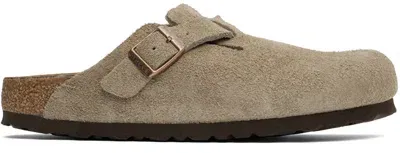 Birkenstock Taupe Boston Sandal In Suede In Grey