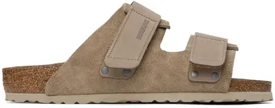 Birkenstock Taupe Regular Uji Sandals In Taupe Suede/nubuck