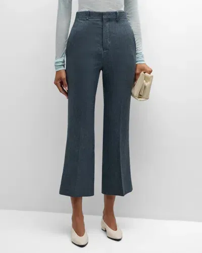 Bite Studios Credo Woven Linen Bootcut-leg Crop Trousers In Thunder