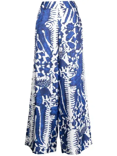 Biyan Ferling Abstract-print Silk Wide-leg Trousers In Blue