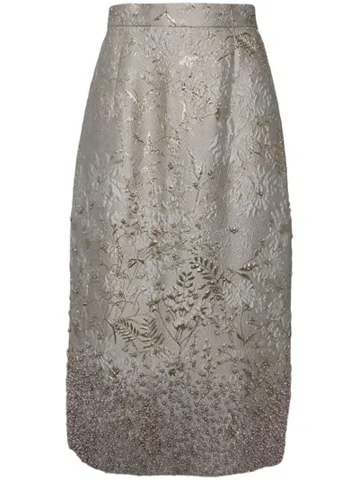 Biyan Floral Cloqué A-line Skirt In Grau