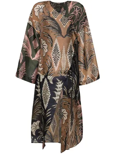 Biyan Floral Print Oversized Coat In Brown