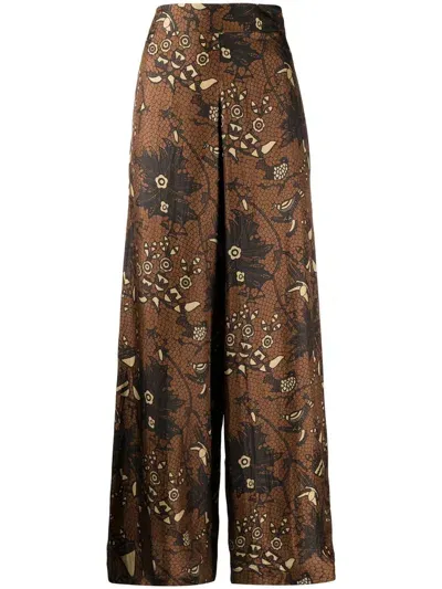 Biyan Floral-print Silk Palazzo Pants In Brown