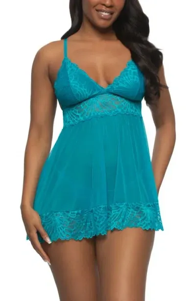 Black Bow Sarah Lace Babydoll Chemise In Capri Breeze