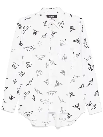 Black Comme Des Garçons Birds-print Shirt In White