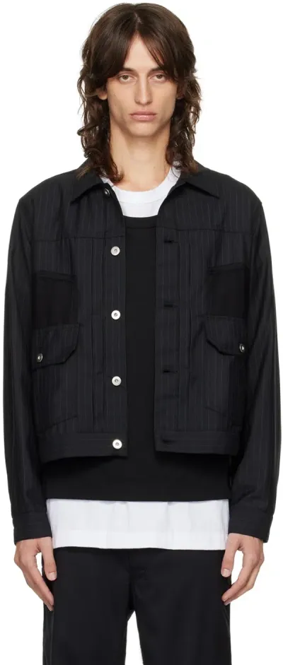 Black Comme Des Garçons Black Pinstripe Trucker Jacket In 1 Black/white