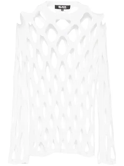 Black Comme Des Garçons Open-knit Mesh Jumper In White