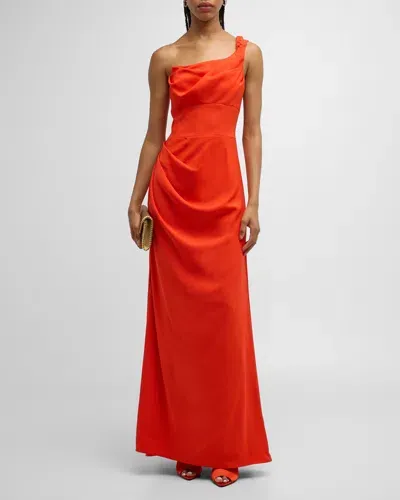 Black Halo Marion Ruched One-shoulder Gown In Marmalade