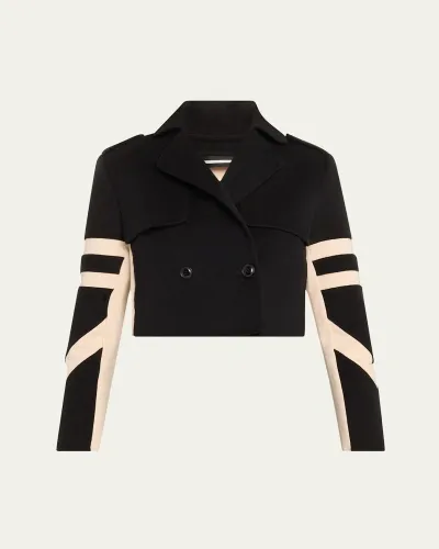 Blanc Noir Handmade Wool Crop Jacket In Black/lt.camel