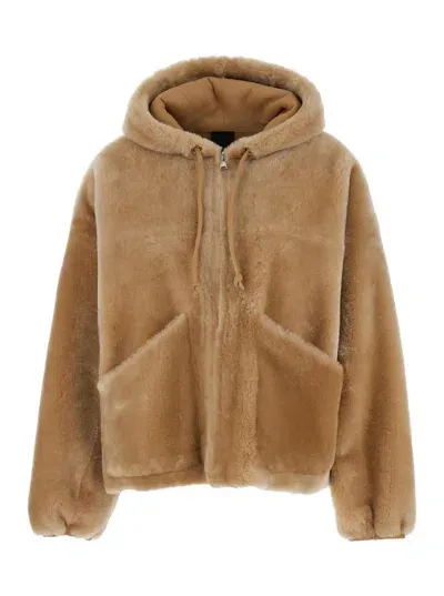 Blancha Beige Reversible Jacket With Hood And Zip In Shearling Woman In Brown