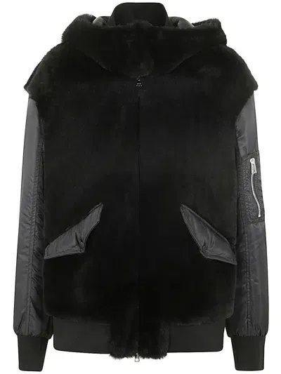 Blancha Shearling And Nylon Fabric Jacket Clothing In Black