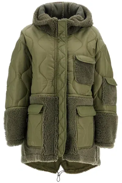 Blancha Parka In Shearling E Nylon In Green