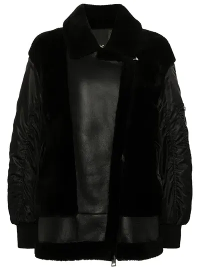 Blancha Panelled Shearling Jacket In Black  