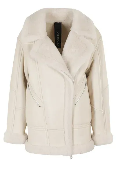 Blancha Shearling-trim Leather Jacket In White