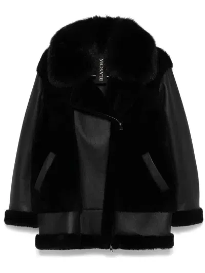 Blancha Shearling-trim Leather Jacket In Black  