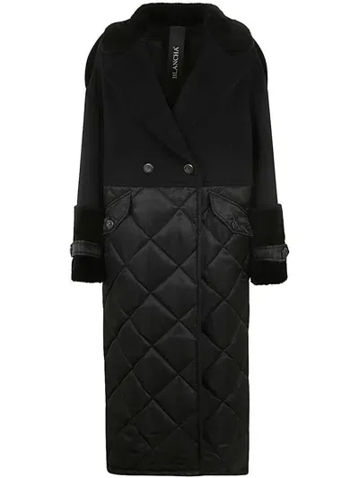 Blancha Wool Fabric, Nylon Fabric And Shearling Coat In Black