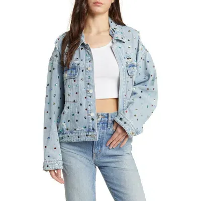 Blanknyc Embellished Organic Cotton Denim Trucker Jacket In Cold Gem