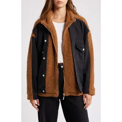 Blanknyc Faux Shearling & Denim Trucker Jacket In Sweet Roll