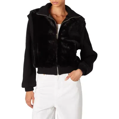 Blanknyc Mixed Media Faux Fur Bomber Jacket In Black