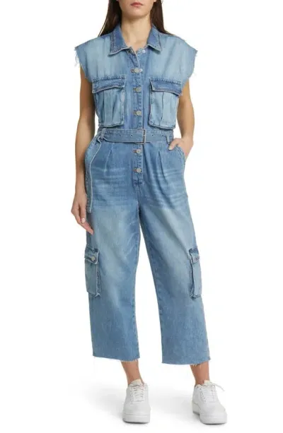 Blanknyc Sleeveless Denim Cargo Jumpsuit In Sit Tight