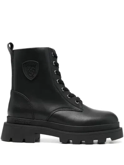 Blauer Faux-leather Ankle Boots In 黑色