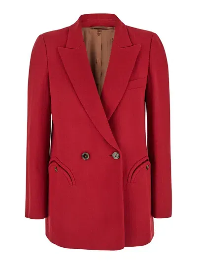 Blazé Milano Red Double-breasted Jacket With Peak Revers In Wool Woman