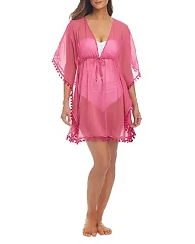 Bleu Rod Beattie Bleu By Rod Beattie Pom Pom Trim Cover Up Caftan In Dahlia