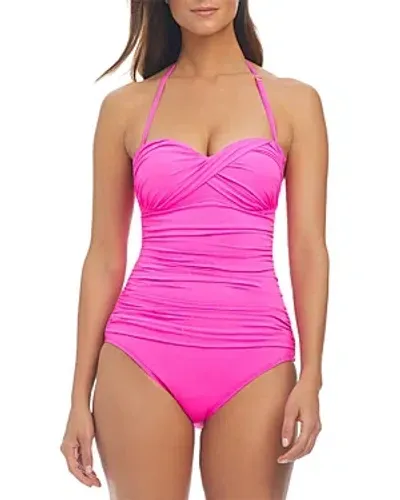 Bleu Rod Beattie Twist Front Bandeau Neck One Piece Swimsuit In Dahlia