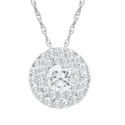 Bliss Diamond 2 1/5ct Tw Diamond (1ct Center) Round Halo Pendant Gold Necklace Lab Grown In 10k White Gold