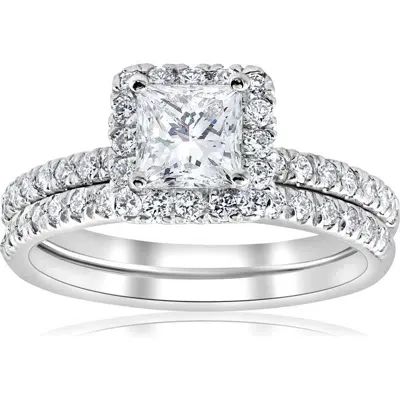 Bliss Diamond 2 5/8ct Princess Cut Halo Diamond Engagement Wedding Ring Set Lab Grown 14k Gold In 14k White Gold