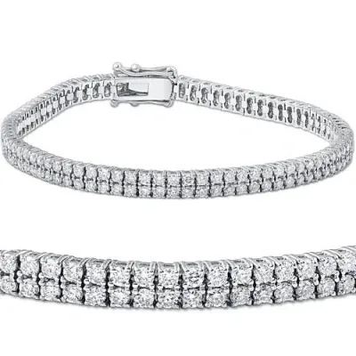 Bliss Diamond 4 Ct Diamond Tennis Bracelet Double Row Lab Grown 7" 18k White Gold