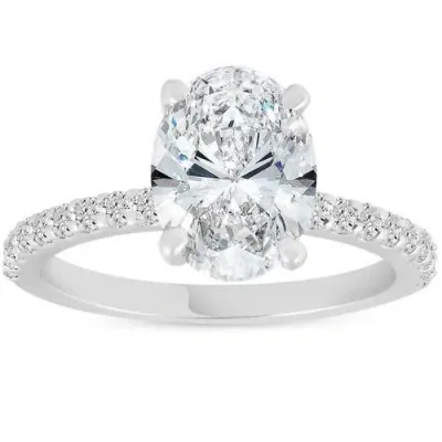 Bliss Diamond Certified 3.40ct Oval Diamond Engagement Ring Side Halo Lab Grown 14k Gold In 14k White Gold