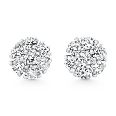 Bliss Diamond 1ct Diamond Cluster Pave Studs Screwback Earrings 14k Gold Lab Grown In White Gold