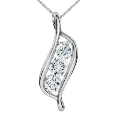 Bliss Diamond 1ct Three Stone Diamond Pendant 14k White Gold Necklace Lab Grown