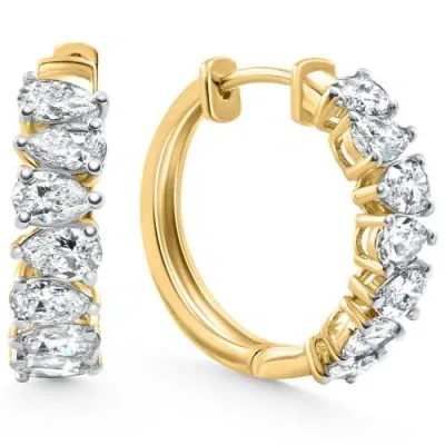 Bliss Diamond 4.82ct Pear Shape Diamond Hoops 14k Yellow Gold Lab Grown 3/4" Tall Earrings