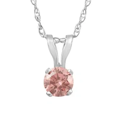 Bliss Diamond 1/5 Ct Pink Diamond Lab Grown Solitaire Pendant 14k White Gold 18" Necklace