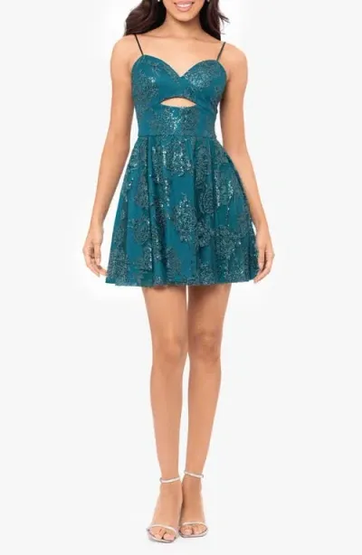 Blondie Nites Sequin Keyhole Minidress In Teal