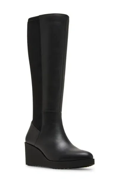 Blondo Monique Waterproof Wedge Boot In Black Leather/stretch