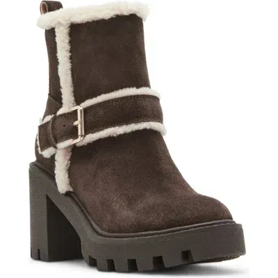 Blondo Teryn Waterproof Faux Shearling Bootie In Java Suede