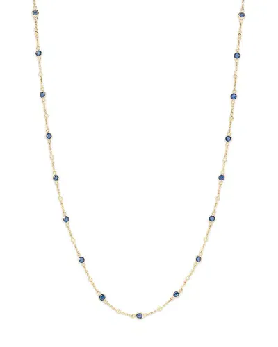 Bloomingdale's Blue Sapphire & Diamond Bezel Station Collar Necklace In 14k Yellow Gold, 16-18 In Blue Sapphire/gold