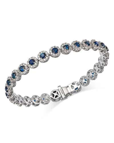 Bloomingdale's Blue Sapphire & Diamond Halo Link Bracelet In 14k White Gold In Blue Sapphire/white Gold