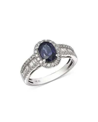 Bloomingdale's Blue Sapphire & Diamond Halo Ring In 14k White Gold In Blue Sapphire/white